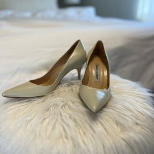 Manolo Blahnik Cement Kitten Heel Pumps